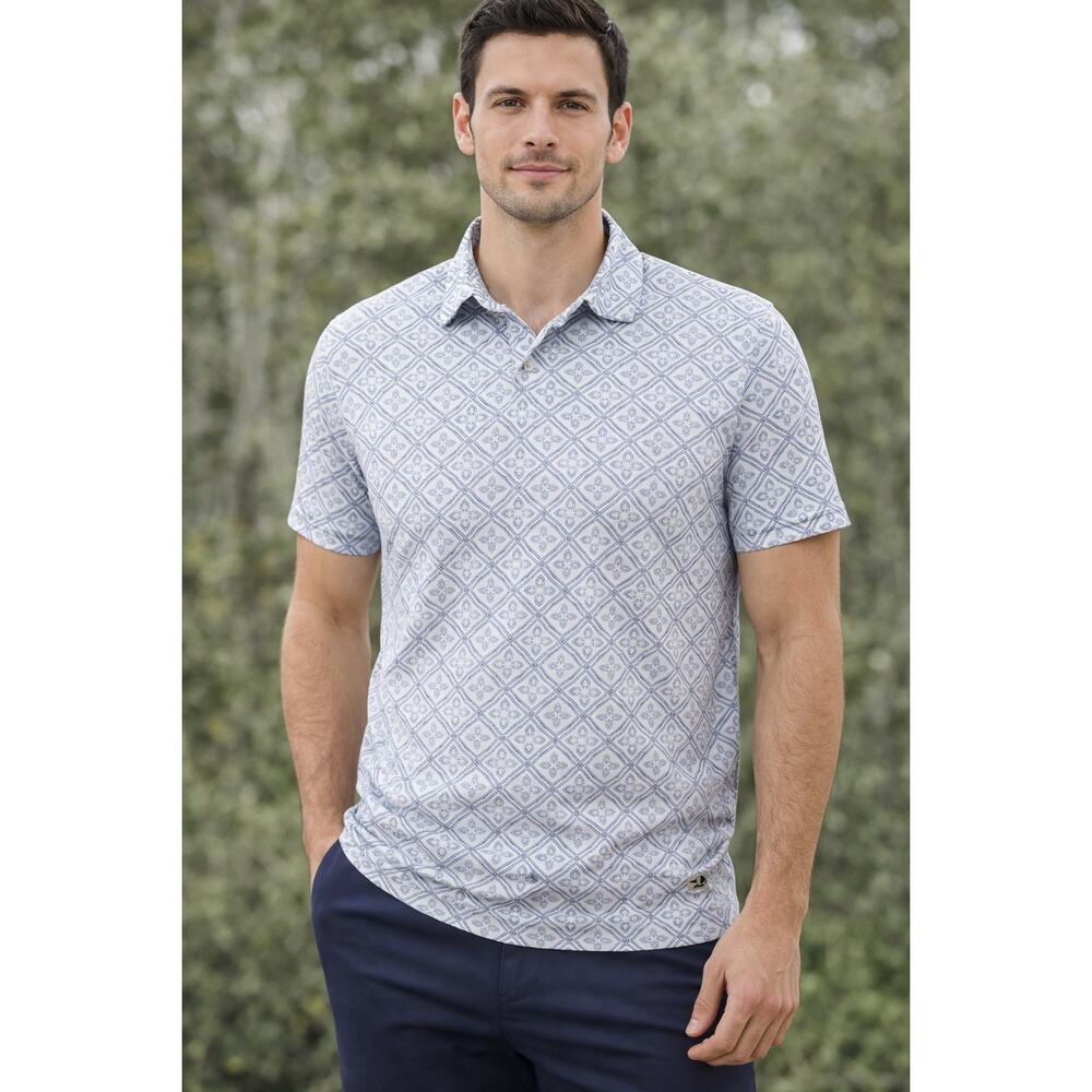 Grand Slam Eco Course Golf Polo Shirt Men Medium White Blue Geometric Print NWT